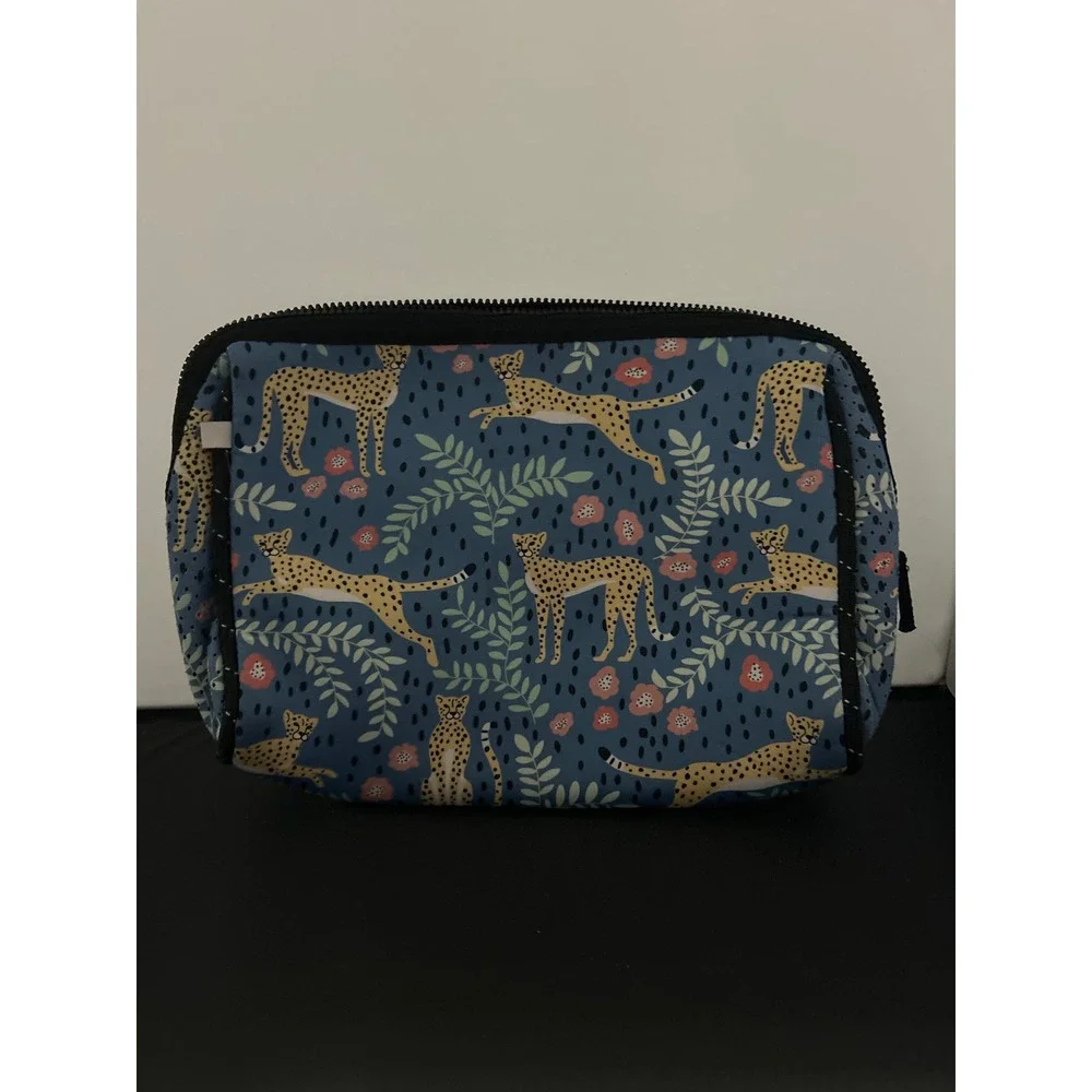 MarleyLilly Cheetah Floral‎ Cosmetic Bag Zipper Pouch Travel Makeup Organizer